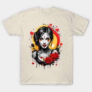 Happy Valentines Day retro vintage traditional tattoo design T-Shirt